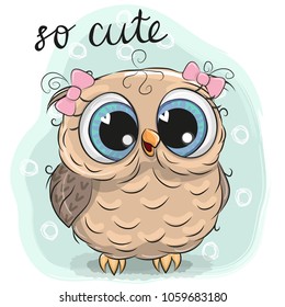 Cute Drawing Owl girl on a blue background