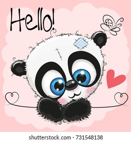 Cute Drawing Panda on a pink background
