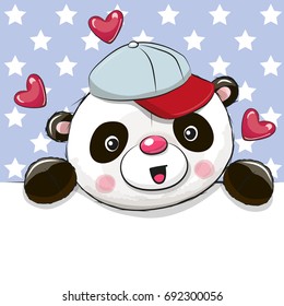 Cute Drawing Panda on a stars background