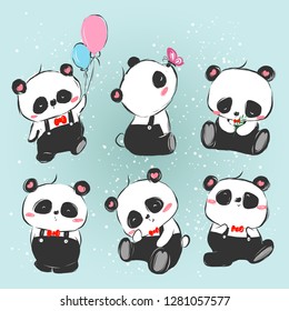 Cute Drawing Panda Set