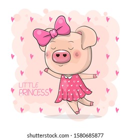 Cute Drawing Piggy girl isolated on a pink background