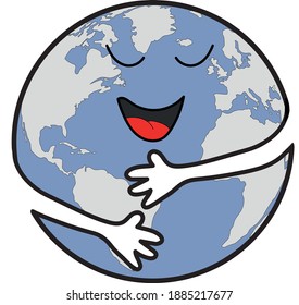 A cute drawing of the planet Earth giving itself a hug