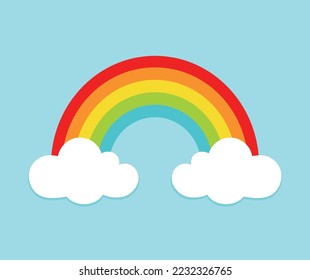 Cute Drawing Rainbow with Clouds Doodle Cartoon Graphic Cartoon for Sky Weather Isolated