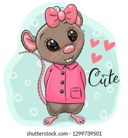 Cute Drawing Rat girl isolated on a blue background