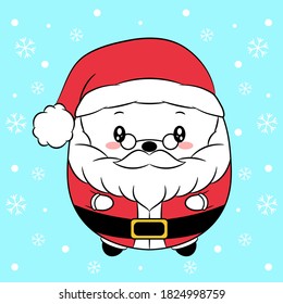 cute drawing Santa with snow background for Christmas