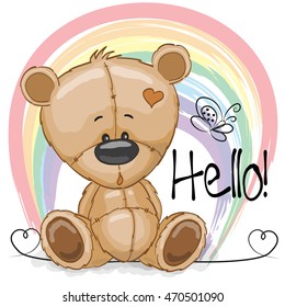 Cute Drawing Teddy bear on a rainbow background
