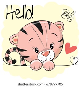 Cute Drawing Tiger on a yellow background