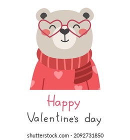 Cute drawn bear character with hearts Valentine's Day.