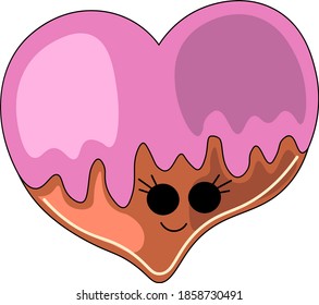 Cute drawn cartoon gingerbread in the shape of heart