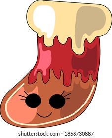 Cute drawn cartoon gingerbread in the shape of Christmas stocking