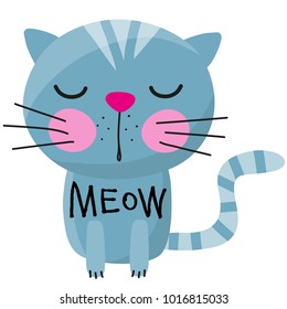 Cute drawn cat isolated on a white background