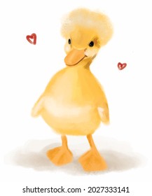 Cute drawn duckling, vector illustration