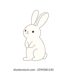 Cute Drawn Easter Bunny Character. Doodle baby Rabbit Kawaii Funny Outline Animal. Happy Easter  Holiday Greeting Card Design Element. White Rabbit Mascot. Greeting Gift Simple Art.