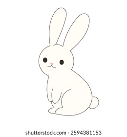 Cute Drawn Easter Bunny Character. Doodle baby Rabbit Kawaii Funny Outline Animal. Happy Easter  Holiday Greeting Card Design Element. White Rabbit Mascot. Greeting Gift Simple Art.