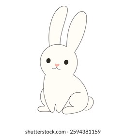 Cute Drawn Easter Bunny Character. Doodle baby Rabbit Kawaii Funny Outline Animal. Happy Easter  Holiday Greeting Card Design Element. White Rabbit Mascot. Greeting Gift Simple Art.