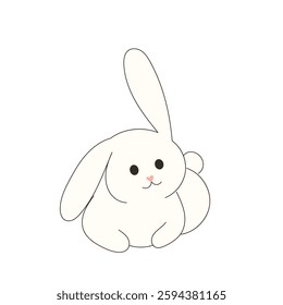 Cute Drawn Easter Bunny Character. Doodle baby Rabbit Kawaii Funny Outline Animal. Happy Easter  Holiday Greeting Card Design Element. White Rabbit Mascot. Greeting Gift Simple Art.