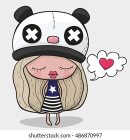 Cute Drawn Girl in a panda hat