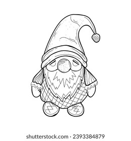 Cute drawn New Year gnome on white background