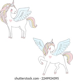 adorables unicornios dibujados con corazones