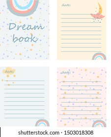 
Cute dream book. Cover for dream book and notepad page.