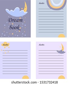 Cute dream book. Cover for dream book and notepad page.