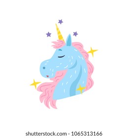 Cute dreaming unicorn character cartoon vector Illustration on a white background