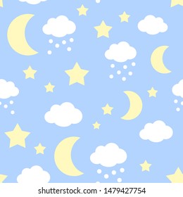 Cute Dreamy Sky Pattern. Endless Vector.