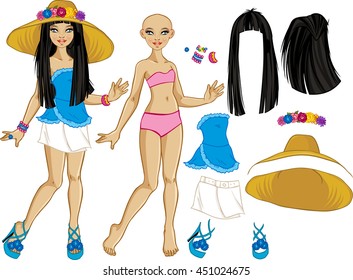 Cute dress up doll.Vector illustration.