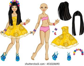 Cute dress up doll.Vector illustration.