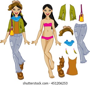 Cute dress up doll.Vector illustration.