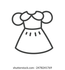 Cute dress icon. Hand drawn monochrome illustration of a beautiful dress with round collar isolated on a white background. Kawaii sticker. Vector 10 EPS.