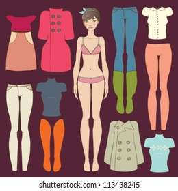 Cute dress up paper doll - autumn wardrobe. Body template