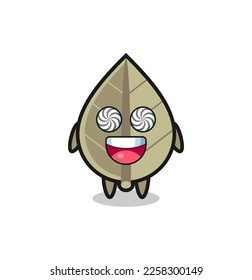 cute dried leaf character with hypnotized eyes , cute style design for t shirt, sticker, logo element