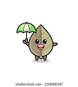süße, getrocknete Blatträumerei mit einem Regenschirm, süßes Design für T-Shirt, Aufkleber, Logo-Element