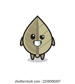 cute dried leaf mascot with an optimistic face , cute style design for t shirt, sticker, logo element