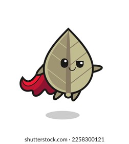cute dried leaf superhero character is flying , cute style design for t shirt, sticker, logo element
