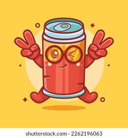 cute drink can character mascot with peace sign hand gesture isolated cartoon in flat style design