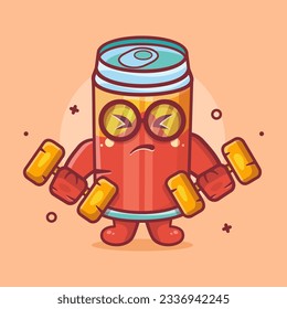 cute drink can character mascot doing bodybuilding using dumbbell isolated cartoon in flat style design