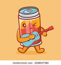 cute drink can mascot playing guitar isolated cartoon in flat style