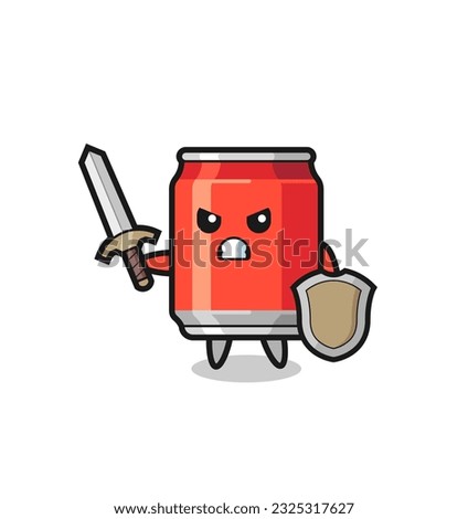 cute drink can soldier fighting with sword and shield , cute style design for t shirt, sticker, logo element