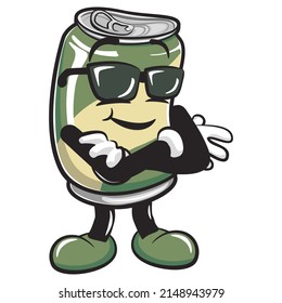 cute drink can vintage character mascot illustration is in a good mood in stylish sunglassis