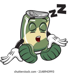 cute drink can vintage character mascot illustration is intired and fell asleep