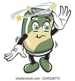 cute drink can vintage character mascot illustration is dizzy and drunk