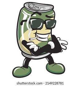 cute drink can vintage character mascot illustration be so calm by wearing cool glasses and smoking