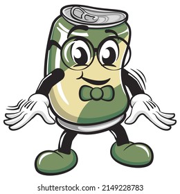 cute drink can vintage character mascot illustration being a geek