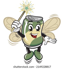 cute drink can vintage character mascot illustration become a flying magic fairy