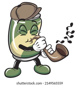 cute drink can vintage character mascot illustration play saxophone