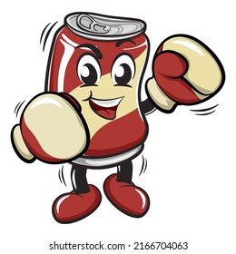 cute drink can vintage character mascot illustration boxer wearing boxing gloves