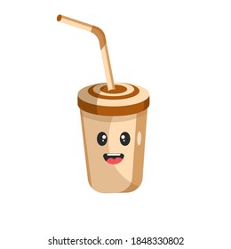 cute drink glass icon illustration, flat vector illustration