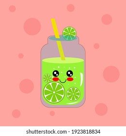 Cute Drink Mojito Lime Plastic Glass Vector Illustration Cartoon Character Icon